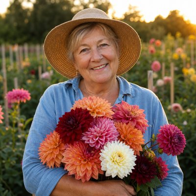 Portrait of member Marion Wells in her garden
