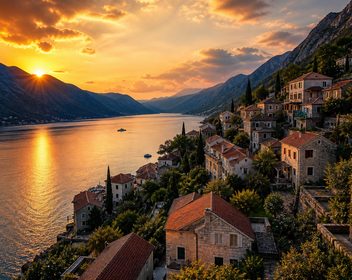 Terraced hills near Kotor at sunset